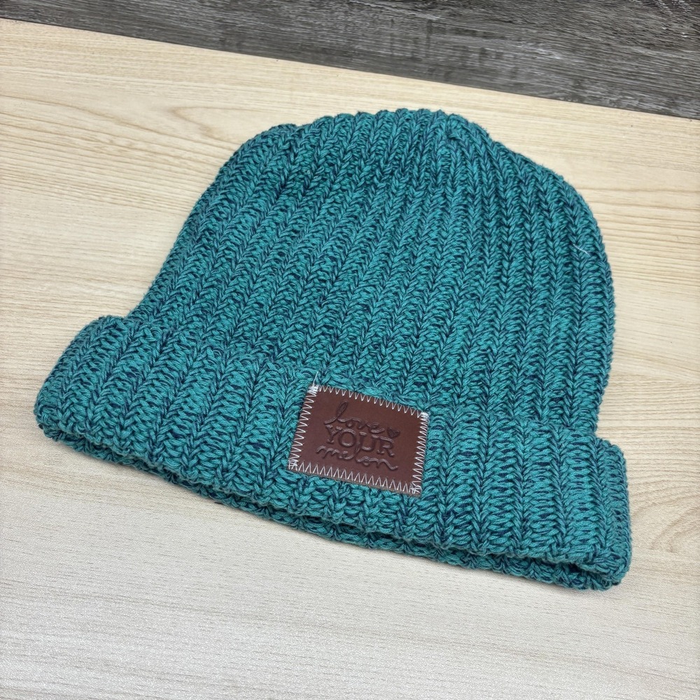 Love Your Melon Hat Beanie Fitted One Size Teal Cuffed Knit 100% Cotton‎ USA